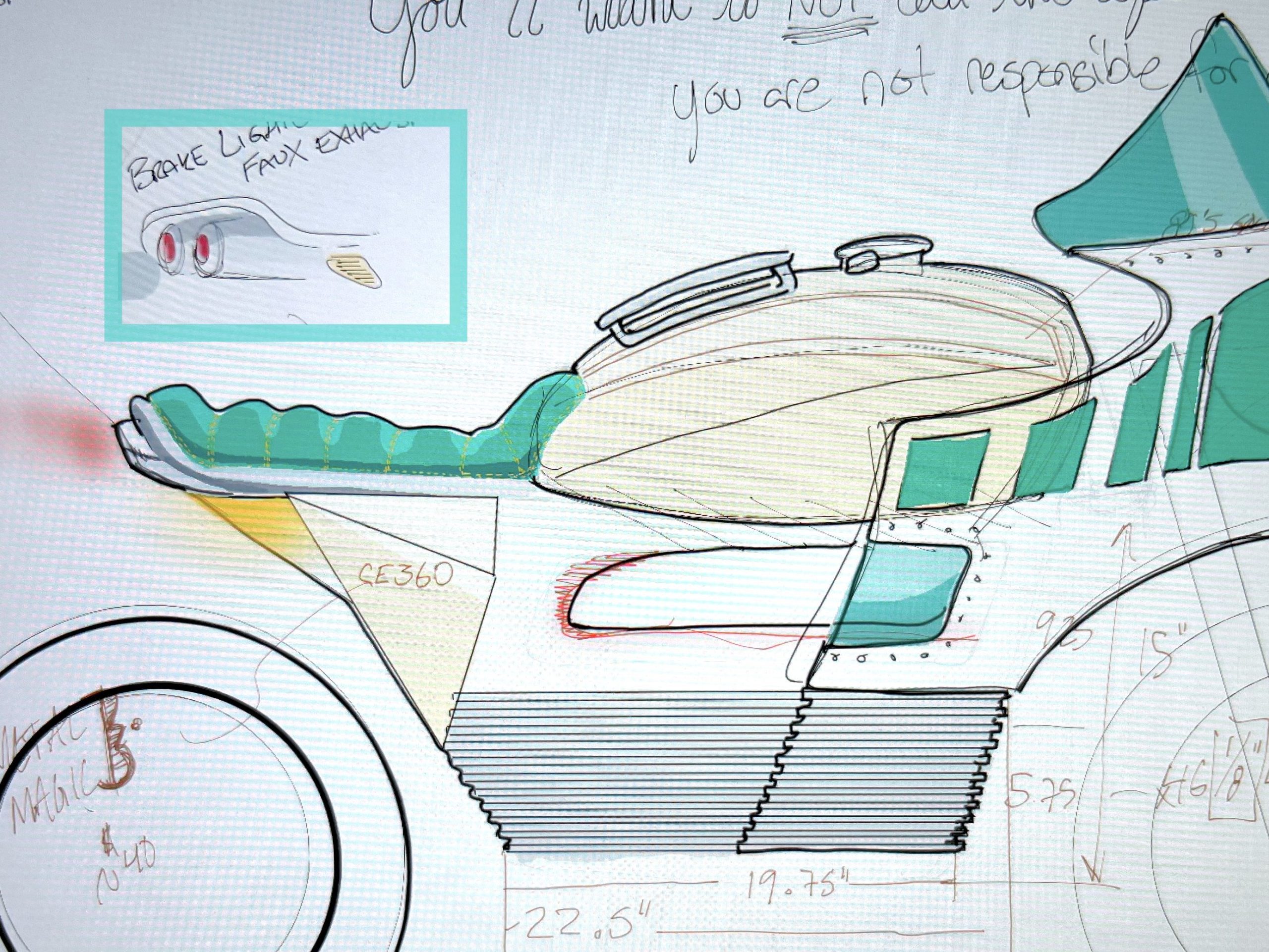 Concept converting CB360 vintage motorcycle into an electric vehicle. Study of body and battery fairing to increase range for highway use