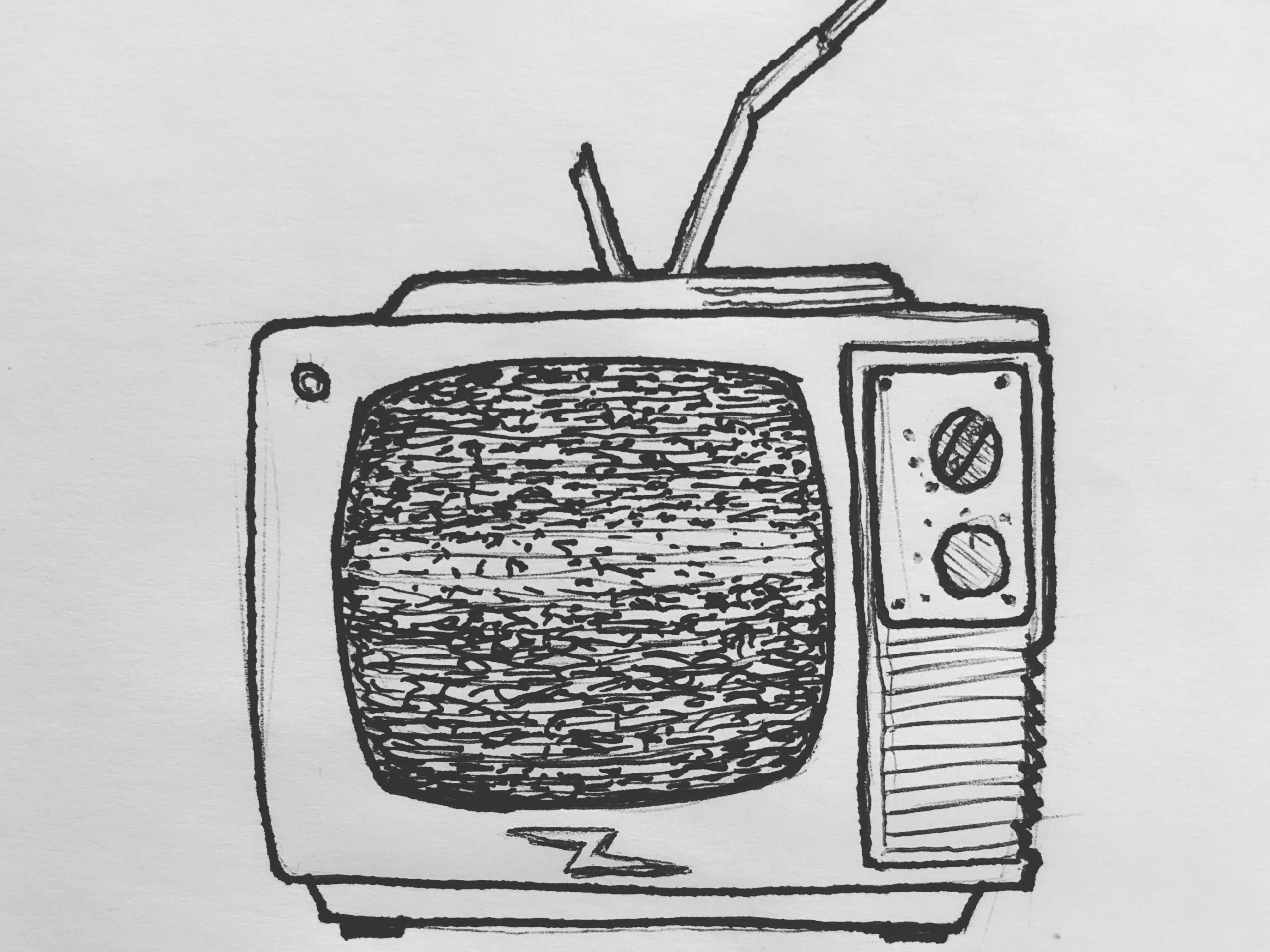 inktober sketch of a zenith TV i recalled from my youth. Its the one we watched christian videos on while my parents were at choir practice.
